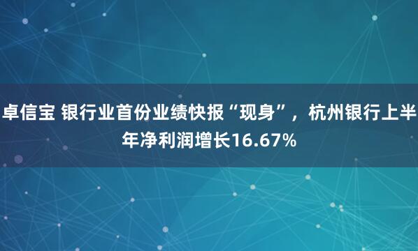 卓信宝 银行业首份业绩快报“现身”，杭州银行上半年净利润增长16.67%